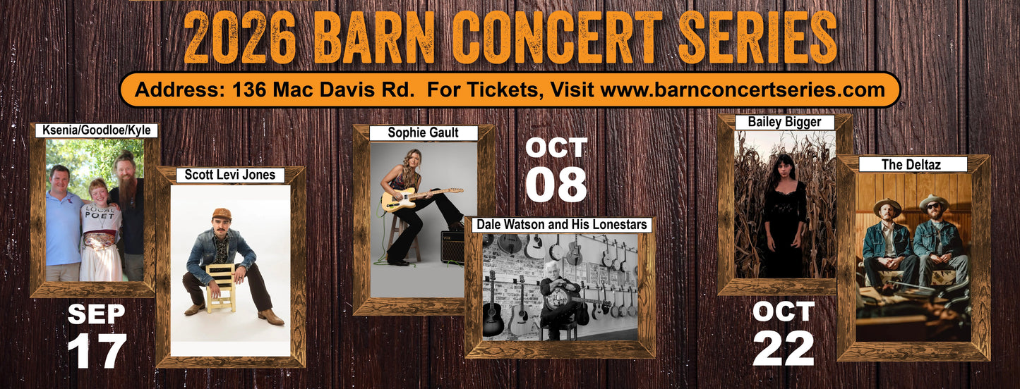 S - 2026 Fall Barn Concert Series Season Tickets. Three Concerts
